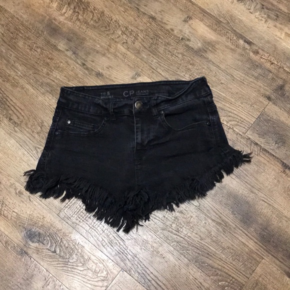 CP Jeans Pants - Black Denim Frayed Cut Off Jean Shorts 5
